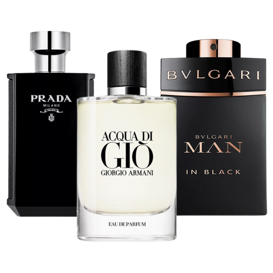 Zestaw 3 perfum – Bvlgari In Black, Giorgio Armani Acqua Di Gio i L'Homme Prada Intense 100 ml